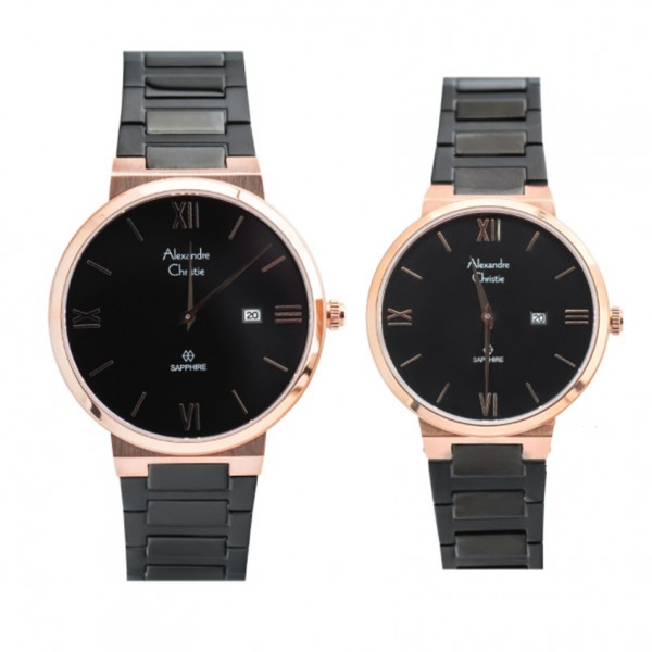 Alexandre Christie AC 8564 Rosegold Black Sapphire Couple